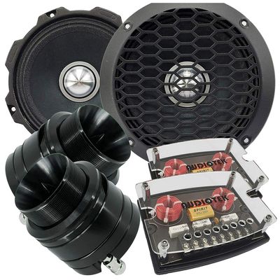 2X Gravity WZ6G Warzone Series 6.5- inch 1000W Pro Midrange Coaxial Loud Speaker + 2X Audiotek AT-W460BK 1200W Heavy Duty Titanium Tweeter + 2X at-CX4 2-Way 600 Watt Crossovers