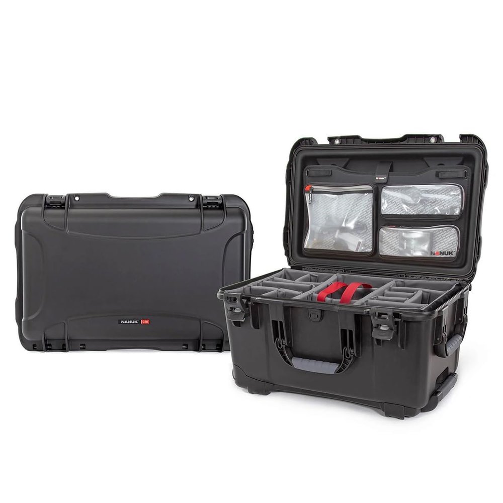 NANUK 938 Waterproof Hard Case with Lid Organizer and Padded Divider - Black 938-6001