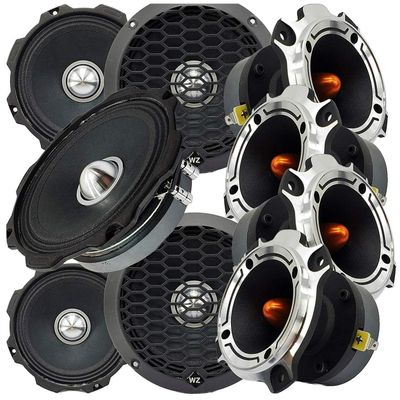 4X Gravity WZ6G Warzone Series 6.5-inch Pro 1000 Watts Peak Power Handling Midrange Loud Speaker + 4X Gravity WZ40TW 2400 Watts Heavy Duty Titanium Super Tweeter