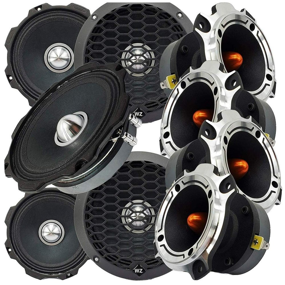 4X Gravity WZ6G Warzone Series 6.5-inch Pro 1000 Watts Peak Power Handling Midrange Loud Speaker + 4X Gravity WZ40TW 2400 Watts Heavy Duty Titanium Super Tweeter