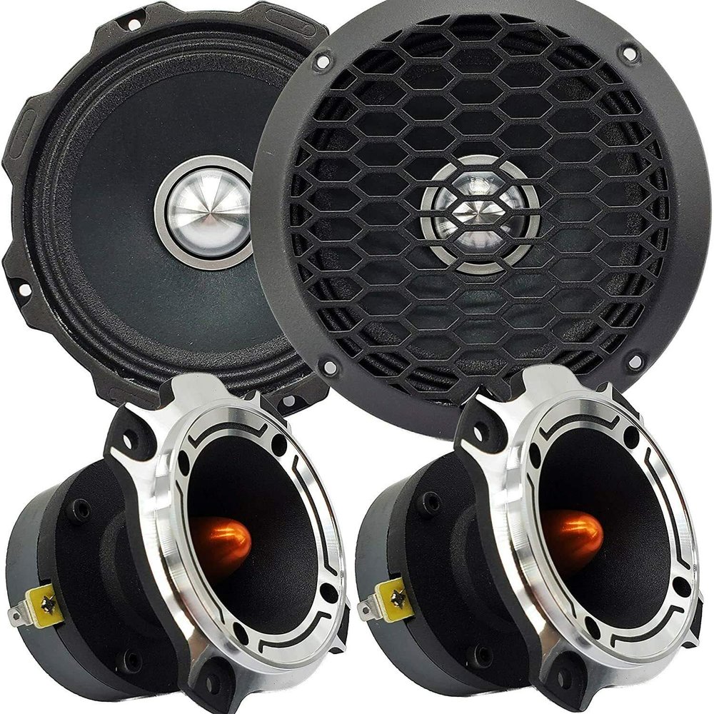 2X Gravity Warzone WZ6G Series 6.5-Inch 1000 Watts Peak Power Handling Midrange Car Audio Loud Speaker + 2X Gravity WZ40TW 1200 Watts Peak Power Tweeters