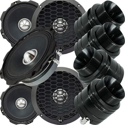 4X Gravity WZ6G Warzone Series 6.5-Inch 1000 Watts Peak Power Midrange Car Speakers + 4X Audiotek AT-W460BK 600 Watts Peak Power Heavy Duty Titanium Super Tweeters