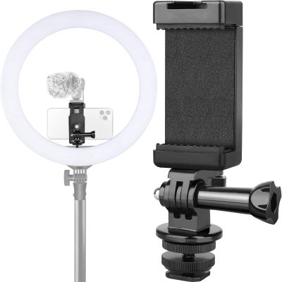 Anwenk Phone Holder Hot Shoe Mount Adapter with Cold Shoe Mount for Microphone/ Flash Light Compatible with Gopro Hero DJI Osmo Action Camera Smartphone, Attach on DSLR Camera / Ring Light/ Tripod