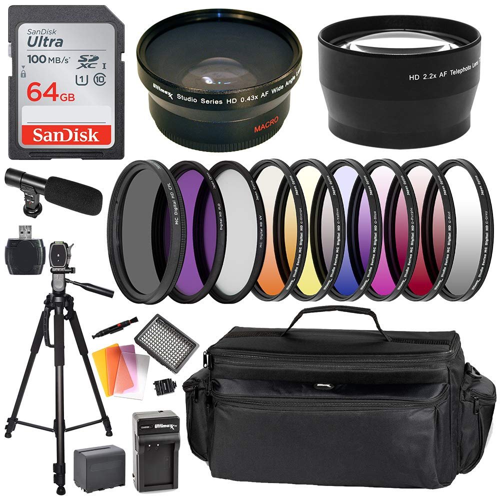 Ultimaxx Professional Accessory Kit for Sony HXR-mc2500,HXR-mc2500E, HXR-mc2000, MC1500E Shoulder Mount AVCHD Camcorders; Includes: Shotgun Mic, SanDisk Ultra 64GB Memory Card, and More