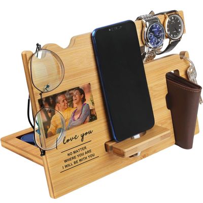 awofer Valentine's Day Gift for Him - Custom Wood Phone Docking Station for Men Personalized - Gifts for Anniversary Husband Boyfriend - Birthday Idea for Dad, Son, Grandpa, Uncle