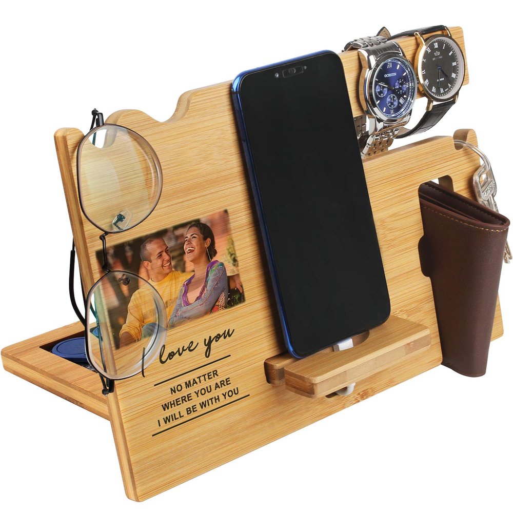awofer Valentine's Day Gift for Him - Custom Wood Phone Docking Station for Men Personalized - Gifts for Anniversary Husband Boyfriend - Birthday Idea for Dad, Son, Grandpa, Uncle