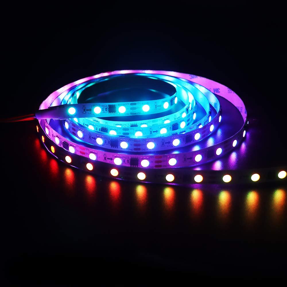 XUNATA 12V RGB LED Strip Lights, Addressable Dream Color LED Lighting with Chasing Effect, 30 LED/M Non-Waterproof Neonpixel LED Flexible Tape Light(White FPCB)