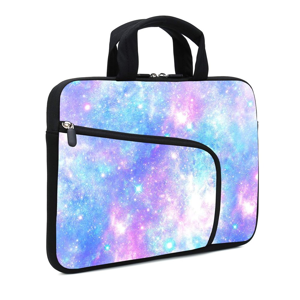XMBFZ Laptop Sleeves 14 15 15.4 15.6 Chromebook Case Notebook Sleeve PC Messenger Bag Tablet Case Neoprene Handle Sleeve for Men Women, Two Pockets (Pink galaxys)