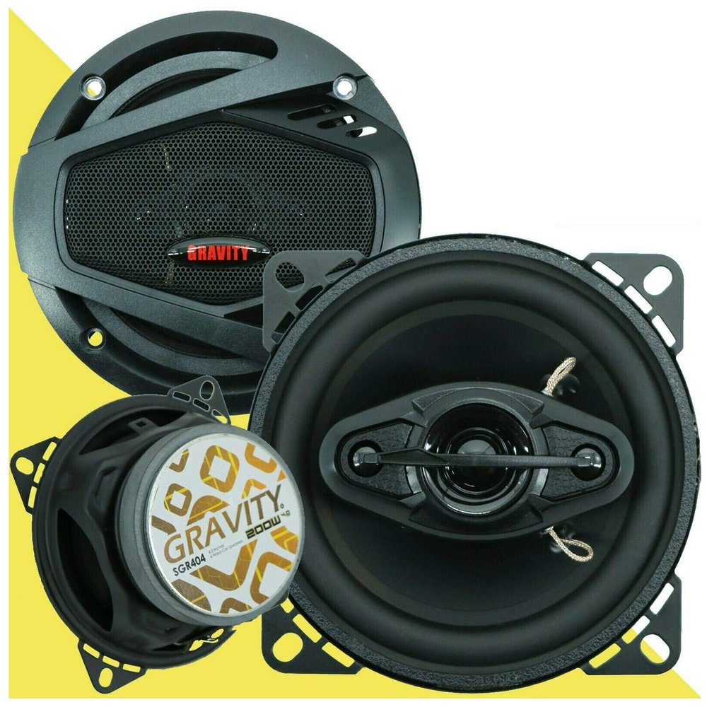 2X Gravity SGR404 4" 4-Way 200 Watts Maximum Power Handling Coaxial Car Speakers CEA Rated 4 Ohms Impedance 85dB Sensitivity Moisture Resistant Rubber Surround