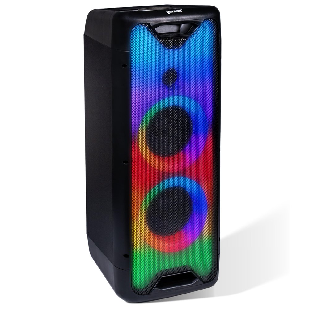 Gemini Bluetooth Speaker with LED Light Show, Dual 8" Woofers, Mic & Guitar Inputs, TWS Pairing, USB/FM/Bluetooth Playback, 16 Hr Battery, Remote Control  Perfect for Parties & Events (GLS-880)