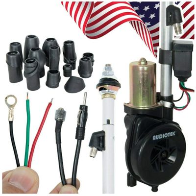 Audiotek Waterproof Universal Electric Power Automatic Antenna Car SUV AM FM Radio Mast Aerial 12V Made with Stainless Steel Built-in Imported Micro Relays, 3C-2V Coaxial Cable