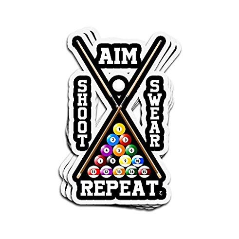 Aim Shoot Swear Repeat Billiard Billiard Sticker Graphic - Weatherproof & Long Lasting Sticker
