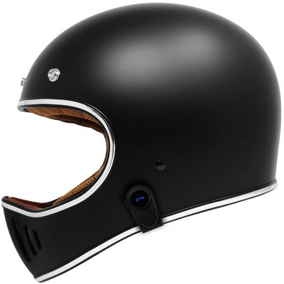 GDM REBEL Retro Motorcycle Helmet with Bluetooth Headset (Vintage Matte Black, Medium)