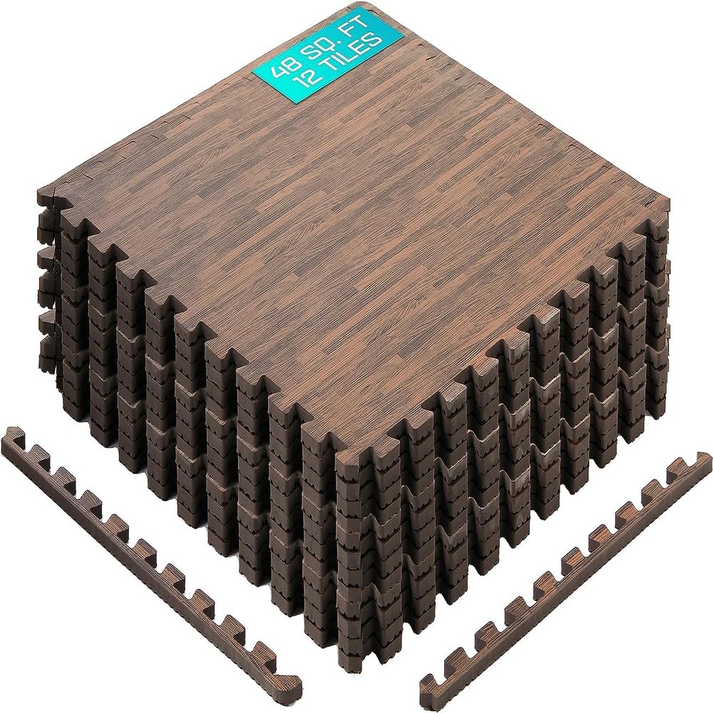 Yes4All EVA Interlocking Mats, Puzzle Floor Tiles, Foam Floor Padding with Border for Furniture, Home Space, Living Room, Garage 48 SQFT