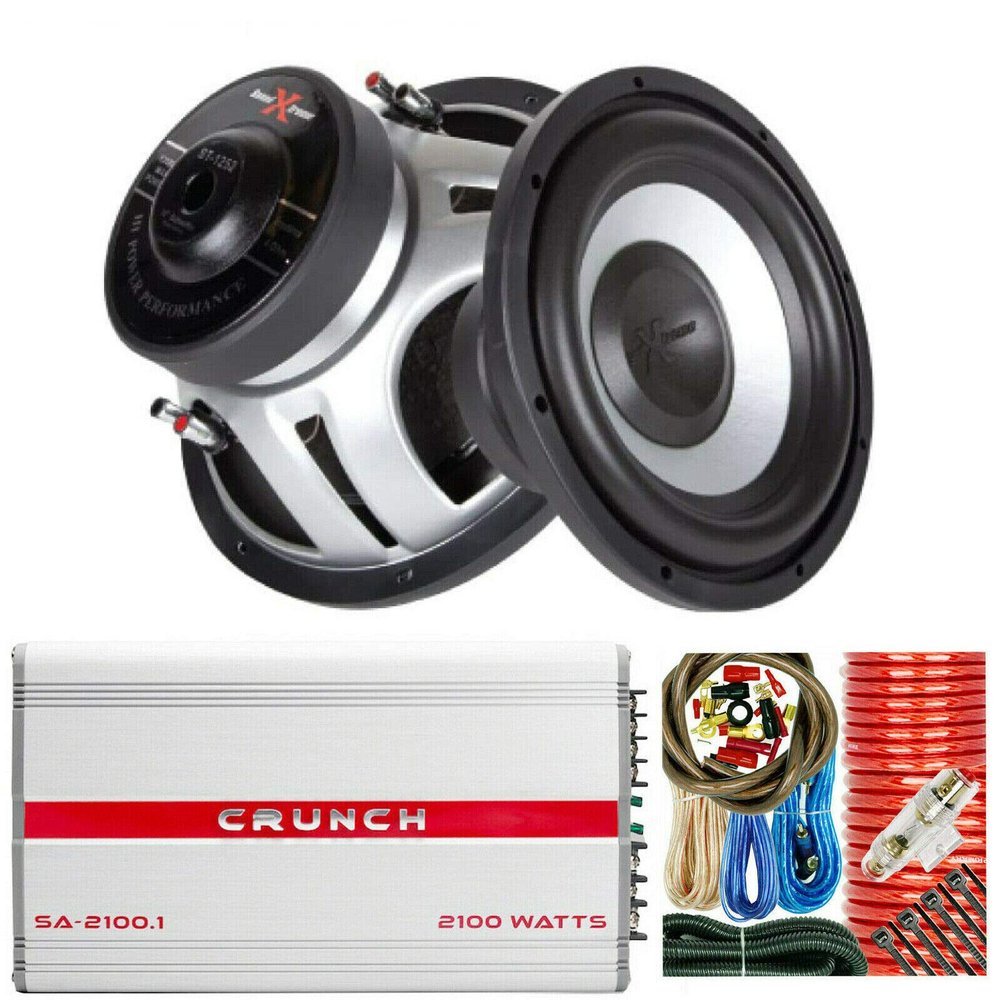 2X SoundXtreme ST-1052 2200 Watts Peak Power Handling 10-Inch Car Audio Subwoofers + Crunch SA-2100.1 2100 Watts Car Amplifier + Complete 4 Gauge Amp Kit Bundle