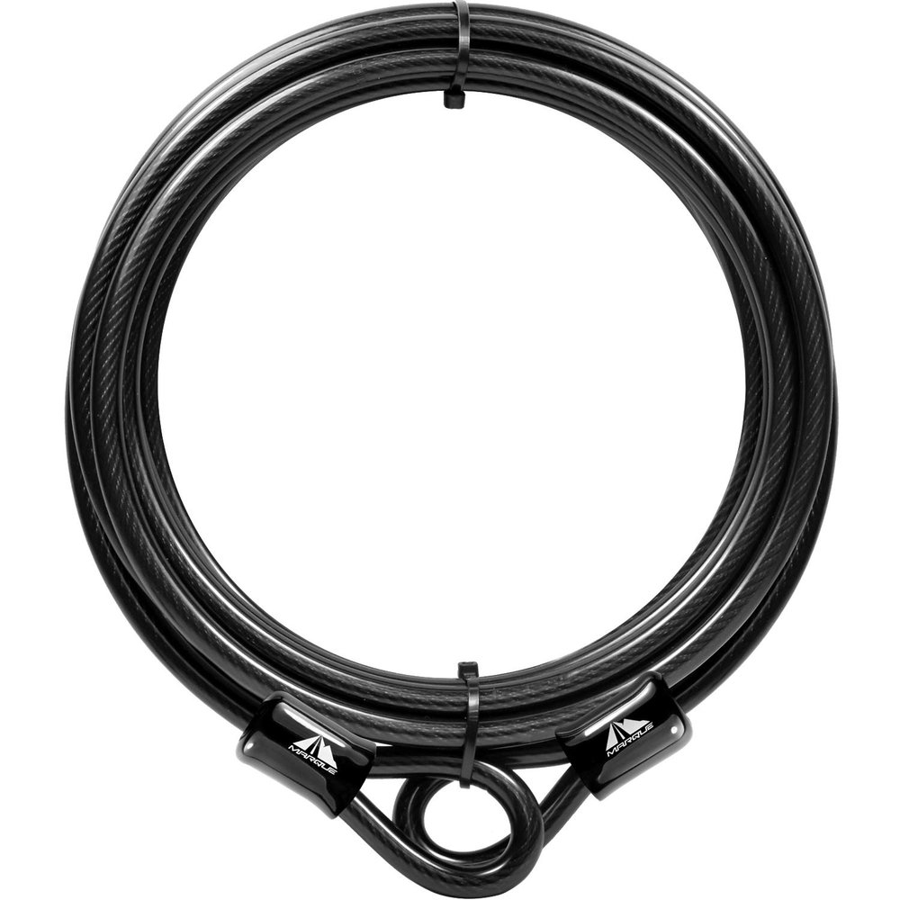 MARQUE Security Steel Cable - 3/8 inch (10 mm) Thick (4', 7', 15', 20' or 30') Vinyl Coated Braided Steel Cable with Double Sealed Looped Ends for U-Lock, Padlock, Disc Lock (15 FT)