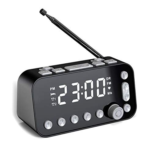 SVNA Digital Alarm Clock DAB FM Alarm Clock Radio, Dual USB Charging Port LCD Display Backlight Adjustable Alarm Volume Alarm Clock