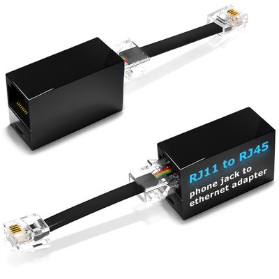 RetailAndBulk 2-Pack Phone Line to Ethernet Adapter RJ45 Female to RJ11 Male for Landline, Fax, DSL Modem Connection (Black, Made in USA)