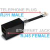 RetailAndBulk 2-Pack Phone Line to Ethernet Adapter RJ45 Female to RJ11 Male for Landline, Fax, DSL Modem Connection (Black, Made in USA) view 2