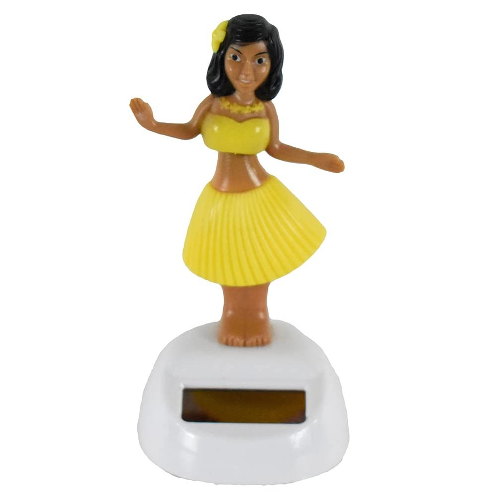 Solar Powered Dancing Decoration Dashboard Hawaiian Hula Girl Office or Home (Yellow)