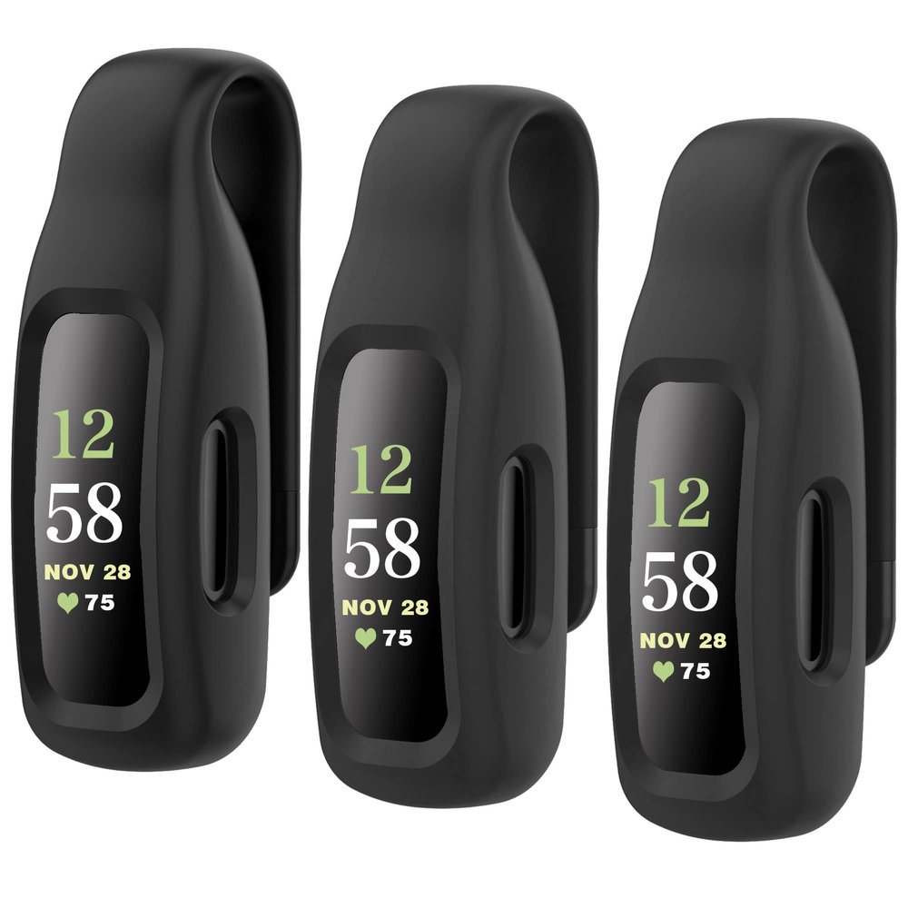 HSWAI 3-Pack Clips Replacement for Fitbit Inspire 2/Fitbit Inspire 3, Soft Comfortable Silicone Clip 360Protection Holder Accessory Compatible with Fibit Inspire 2/33 Black