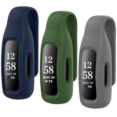 HSWAI 3-Pack Clips Replacement for Fitbit Inspire 2/Fitbit Inspire 3, Soft Comfortable Silicone Clip 360Protection Holder Accessory Compatible with Fibit Inspire 2/3Army Green/Navy/Gray