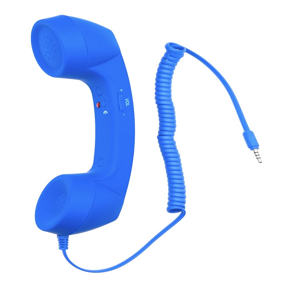 YTYKINOY Retro 3.5mm Telephone Handset Cell Phone Receiver Mic Microphone Speaker for iPhone iPad Mobile Phones Cellphone Smartphone (Blue)