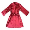 Andongnywell Women's Solid Color Satin Robe Dressing Gown Kimono Sleepwear Nightshirt with Pockets Drawstring (Red Wine,Medium) view 1