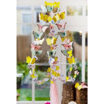 5m (16ft) Pastel 3D Butterfly Chandelier | Wire Hanging Decoration | Supplies for Kid's Birthday Party, Woodland Fairies Theme, Girls Bedroom Accessories