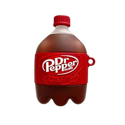 Ultra Thick Soft Silicone Case for Apple AirPods 1 2 1st 2nd Generation with Keychain Hook Pepper Soda Bottle Red Color 3D Cartoon Cute Lovely Fun Funny Unique Creative Cool Kids Girls Women Teens