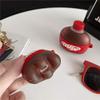 Ultra Thick Soft Silicone Case for Apple AirPods 1 2 1st 2nd Generation with Keychain Hook Pepper Soda Bottle Red Color 3D Cartoon Cute Lovely Fun Funny Unique Creative Cool Kids Girls Women Teens view 4