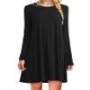 Andongnywell Women's Plus Size Long Sleeve Splicing Solid Color Slim Loose Swing Casual Dresses Length (Black,XX-Large) view 1