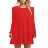 Andongnywell Women's Long Sleeve Loose Plain Dresses Casual Dresses Patchwork Solid Color Slim Fit Dressed (Red,Small) view 1