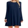 Andongnywell Women's Plus Size Solid Color Slim Summer Casual Mini Dress Long Sleeve Tshirt Dresses (Dark Blue,XX-Large) view 1