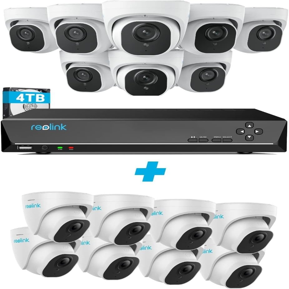 REOLINK 4K 8MP Business PoE Security Camera System Commercial, 16pcs Person/Vehicle Detection Smart IP Cameras, 16CH NVR Pre-Installed with 4TB HDD, RLK16-800D8 Bundle with 8X RLC-820A