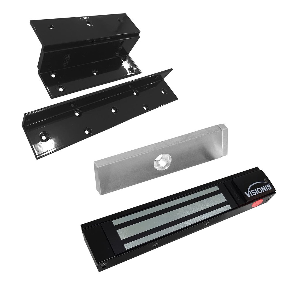 Visionis FPC-5191-BL Black 300lbs Indoor Electromagnetic Lock with 300 lbs L and Z Bracket for Inswinging Door