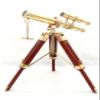 Antique Brass Foldable Handmade Telescope with Wooden Adjustable Tripod (Double Barrel Polished Brass) view 1