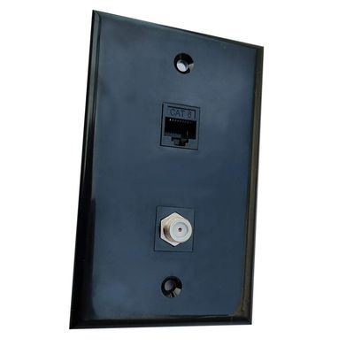 BOPLAT 1 Gang Ethernet Coax Wall Plate Black - CAT6 RJ45 Network Coaxial Cover Plate - 1 Cable TV F Type Connector + 1 CAT6 Ethernet Port