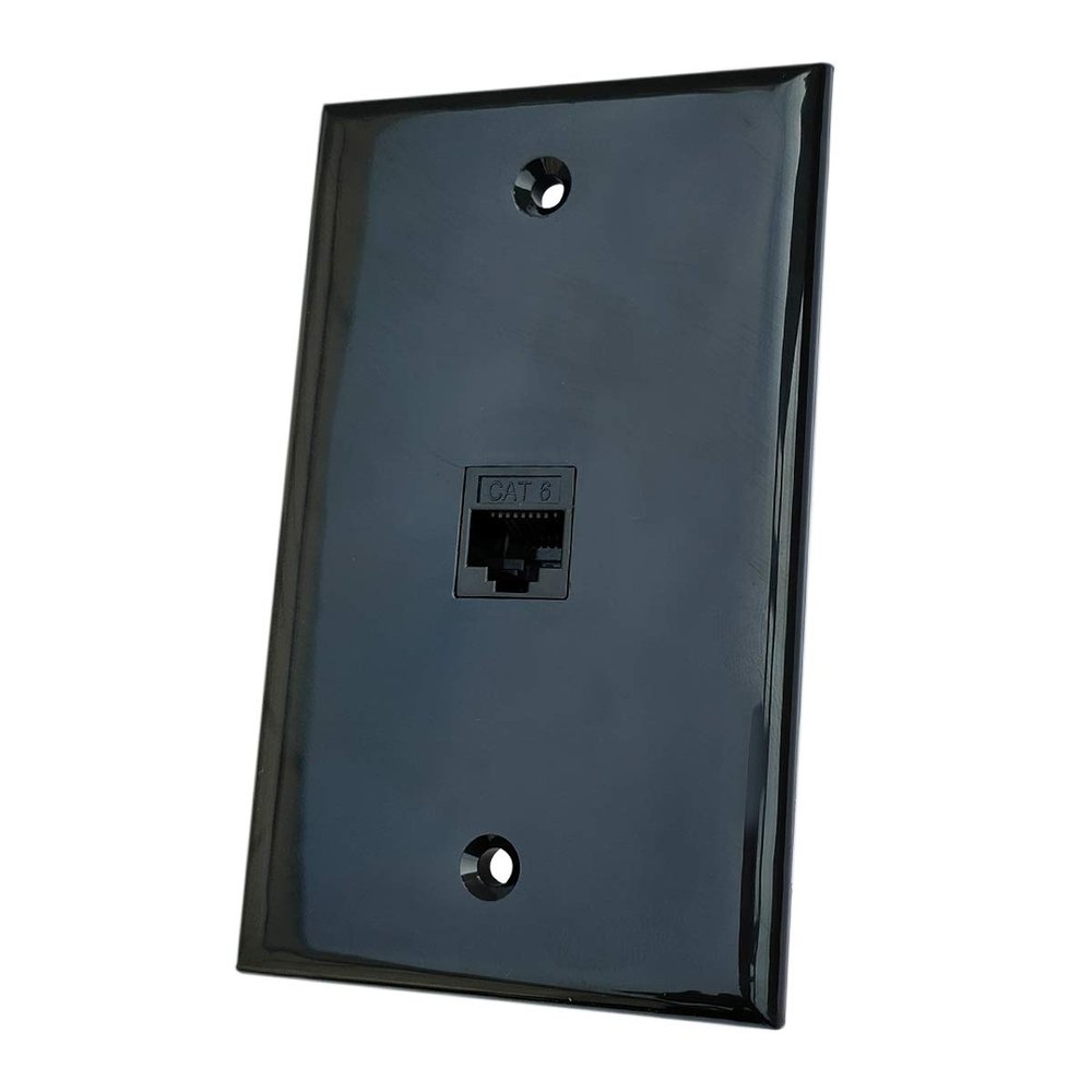 BOPLAT 1 Port CAT6 Ethernet Wall Plate Black - Single Gang CAT 6 RJ45 Network Cable Cover Plate Female to Female for CAT7/CAT6/CAT5e Ethernet Cables