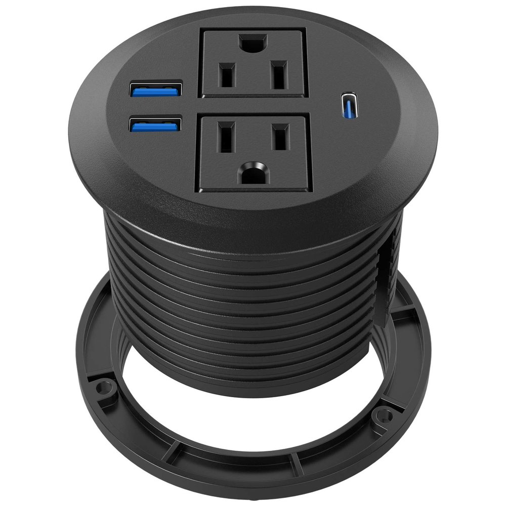 Recessed Power Grommet with AC Outlets, 20W Fast Charging USB-C Port - Flush-Mount for Desktop,Workspace Essential Desk Outlet,ETL Listed