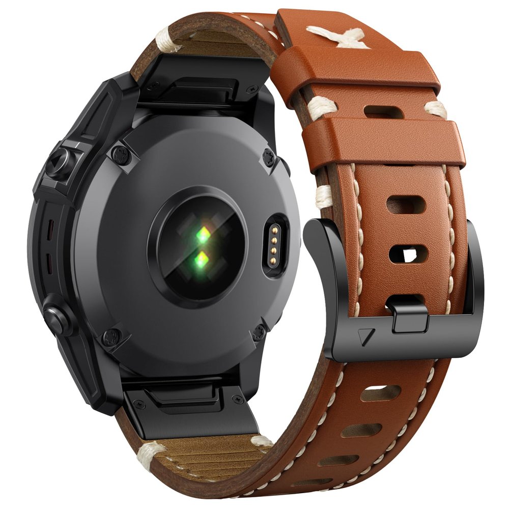 NotoCity Genuine Leather Watch Band for Fenix 7/6/5, 22mm Easy Fit Strap for Fenix 7 Pro/6 Pro/5 Plus, Forerunner 955/945, Approach S60/S62, Epix (Brown)