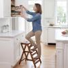 Step Stool for Adults/Step Ladder/Counter Chair, 3-Step Folding Portable Wooden Step Stool, Anti-Slip & Lightweight (Nut - Brown) view 4