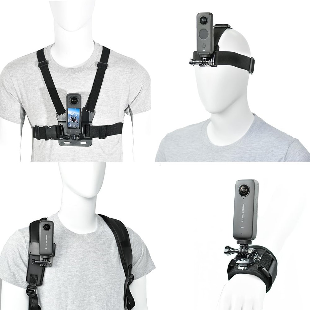 Accessory Kit for Insta360 X5/X4/X3/Ace Pro/Go3S - Action Camera Chest/Backpack/Head Strap Mount Bundle Compatible with GoPro Hero 13-10, DJI Osmo 360, DJI Action 5