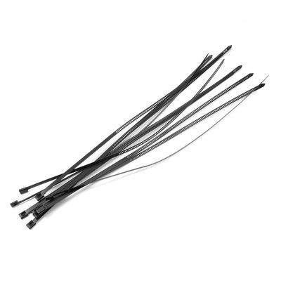 MroMax 10pcs Plastic-sprayed Stainless Steel Cable Ties Wrap Coated Self for Bundling Wires Black (Stainless Steel, 17.72inch)