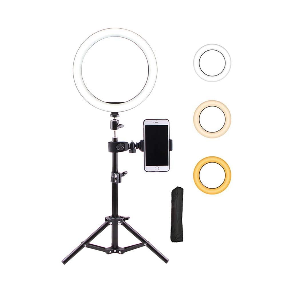 10 Inch Selfie Ring Light with 19 Inch Tripod Stand Flexible Phone Holder for Live Stream Makeup Photography,Upgraded Dimmable LED Beauty Ringlight-A 19 inch