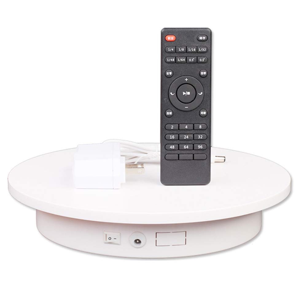 LINGOSHUN 10.2 in Electric Motorized Rotating Turntable,Used for Photography and Product Display,Remote Control of Speed,Direction and Rotation Angle/White/Load 15kg