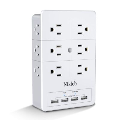 Multi Plug Outlet Surge Protector Nikleb, 12 Electrical Outlets Extender with 4 USB Charging Ports Total 4.8A, Wall Plug Expander 3 Prong for Room, Office, Gaming, Cord Organizer Accessories