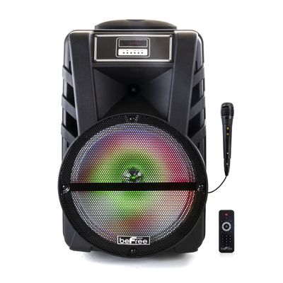 beFree Sound 12 Inch Bluetooth Rechargeable Portable PA Party Speaker with Reactive LED Lights, Black