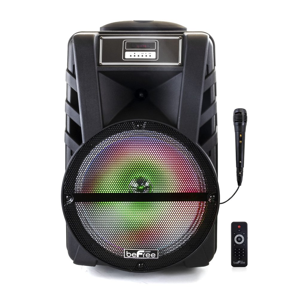 beFree Sound 12 Inch Bluetooth Rechargeable Portable PA Party Speaker with Reactive LED Lights, Black