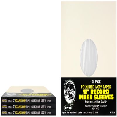 (100) 12 Premium Ivory Polylined Record Inner Sleeves - Archival Quality, Heavyweight Paper & Plastic - 12IAIV